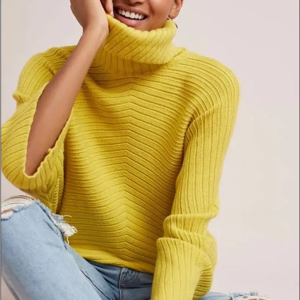 Moth by Anthropology Sweater with Turtleneck. Yellow size: Large